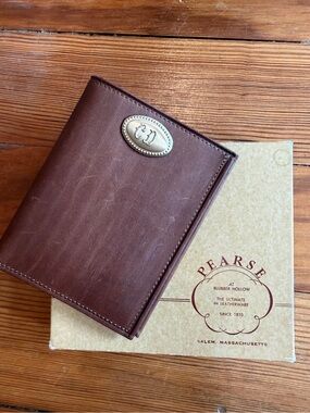 Vintage Brown Leather Wallet with Monogram Plate